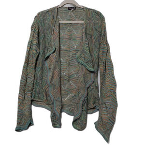 Questions by Say What cardigan Womens M multicolor open knit waterfall Coastal